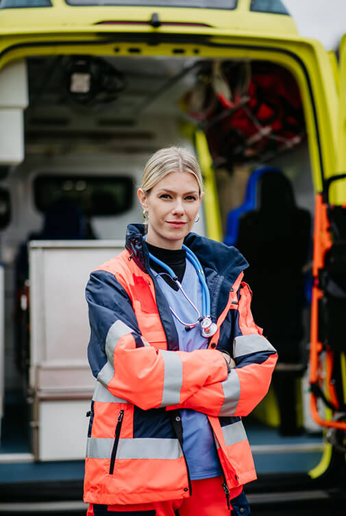 female emergency medical technician on standby